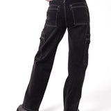 Jeans Mujer Denim Relaxed Cargo Gris Cat