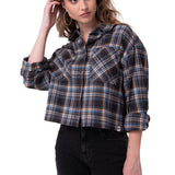 Camisa Mujer Cropped Flannel L/S Negro Cat