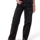 Jeans Mujer Denim Relaxed Cargo Gris Cat