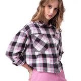 Camisa Mujer Cropped Flannel L/S Rosado Cat