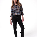 Camisa Mujer Cropped Flannel L/S Negro Cat