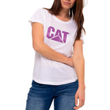 Remera Mujer Cat Logo Scoop Neck Blanco Cat