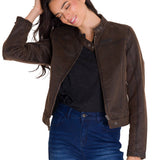 Chaqueta Mujer W Waxed Moto Jacket Marron Cat