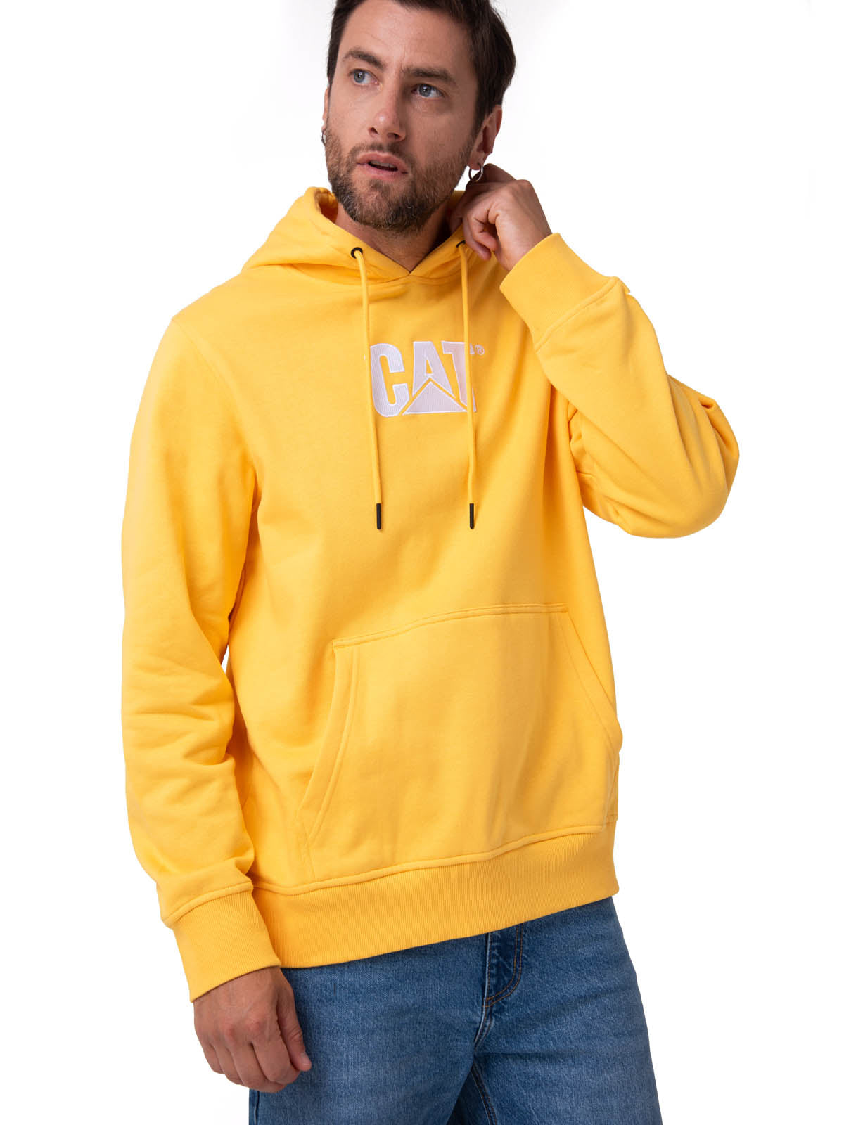 Buzo Hombre Fleece Cat Logo Pull Amarillo Cat