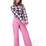Camisa Mujer Cropped Flannel L/S Rosado Cat