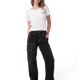 Jeans Mujer Denim Relaxed Cargo Gris Cat